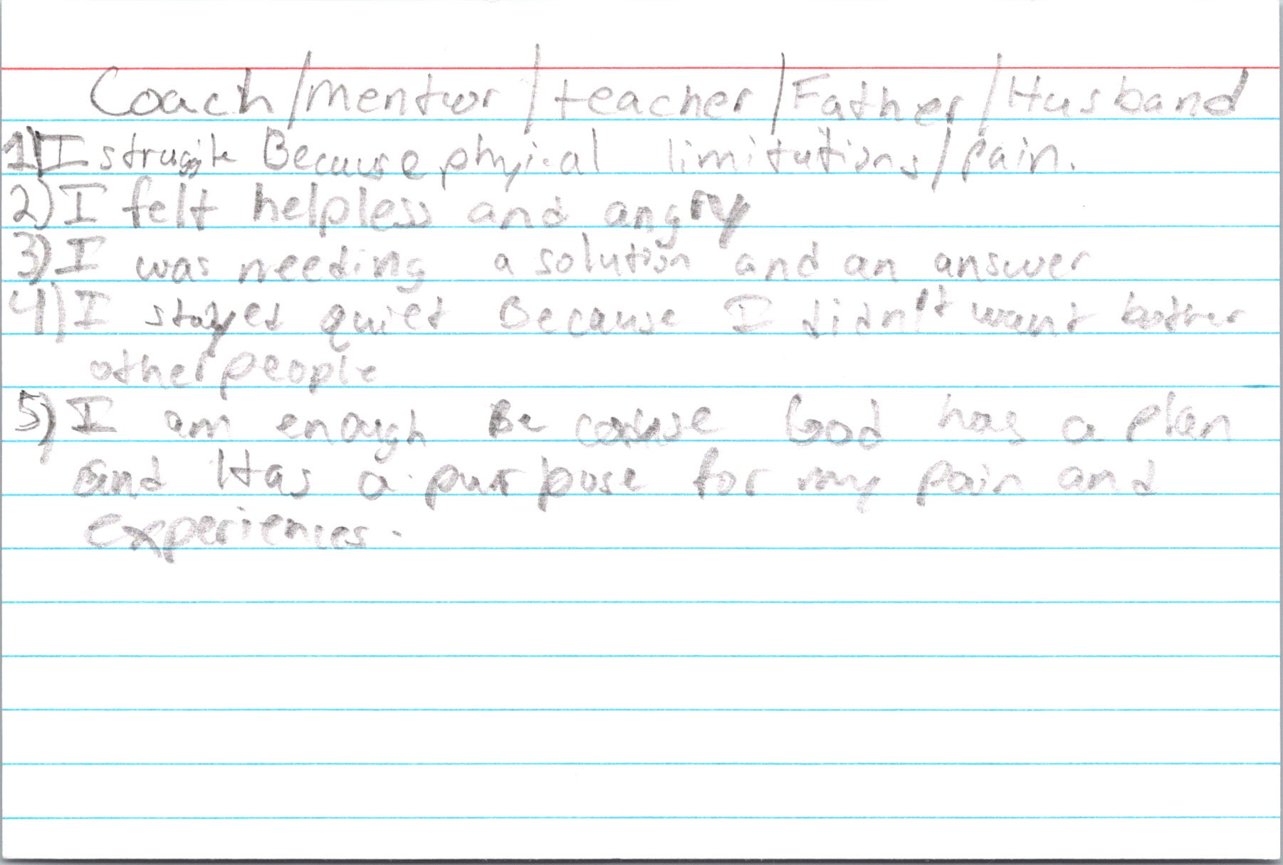 Handwritten notecard