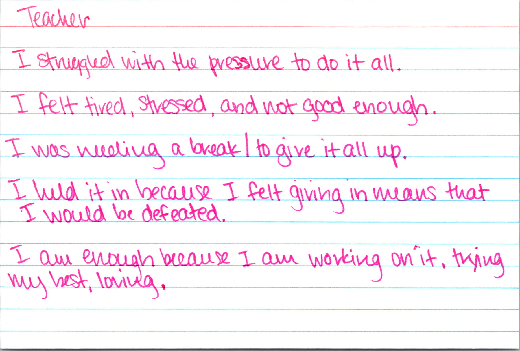 Handwritten notecard